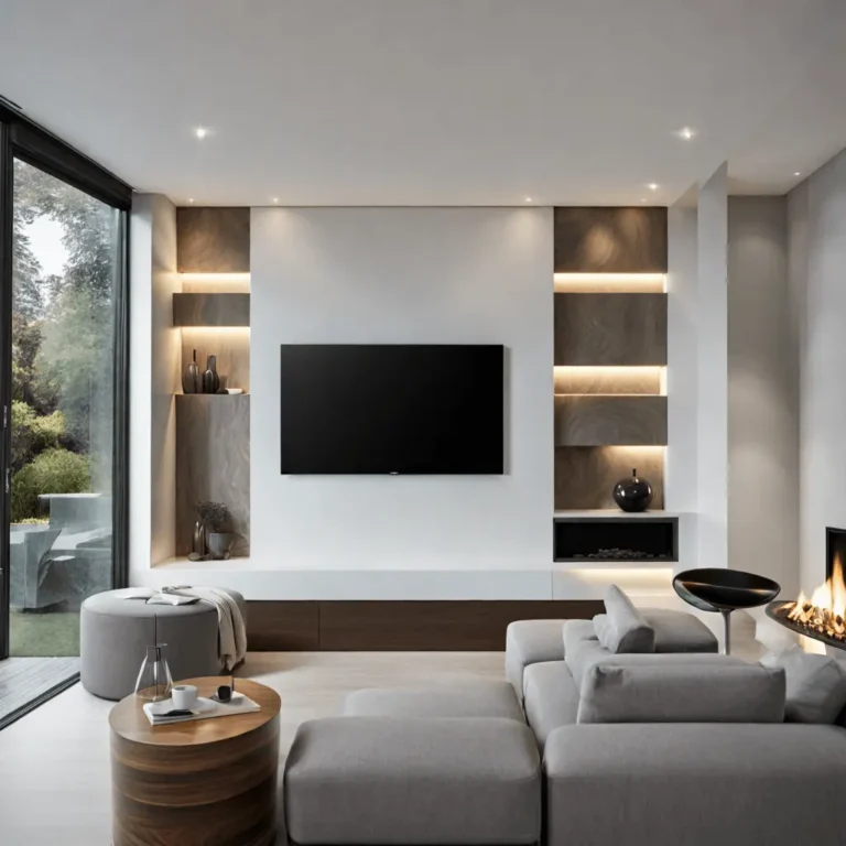 a feature wall backset with a tv and sofas , for the article are feature walls going out of fashion