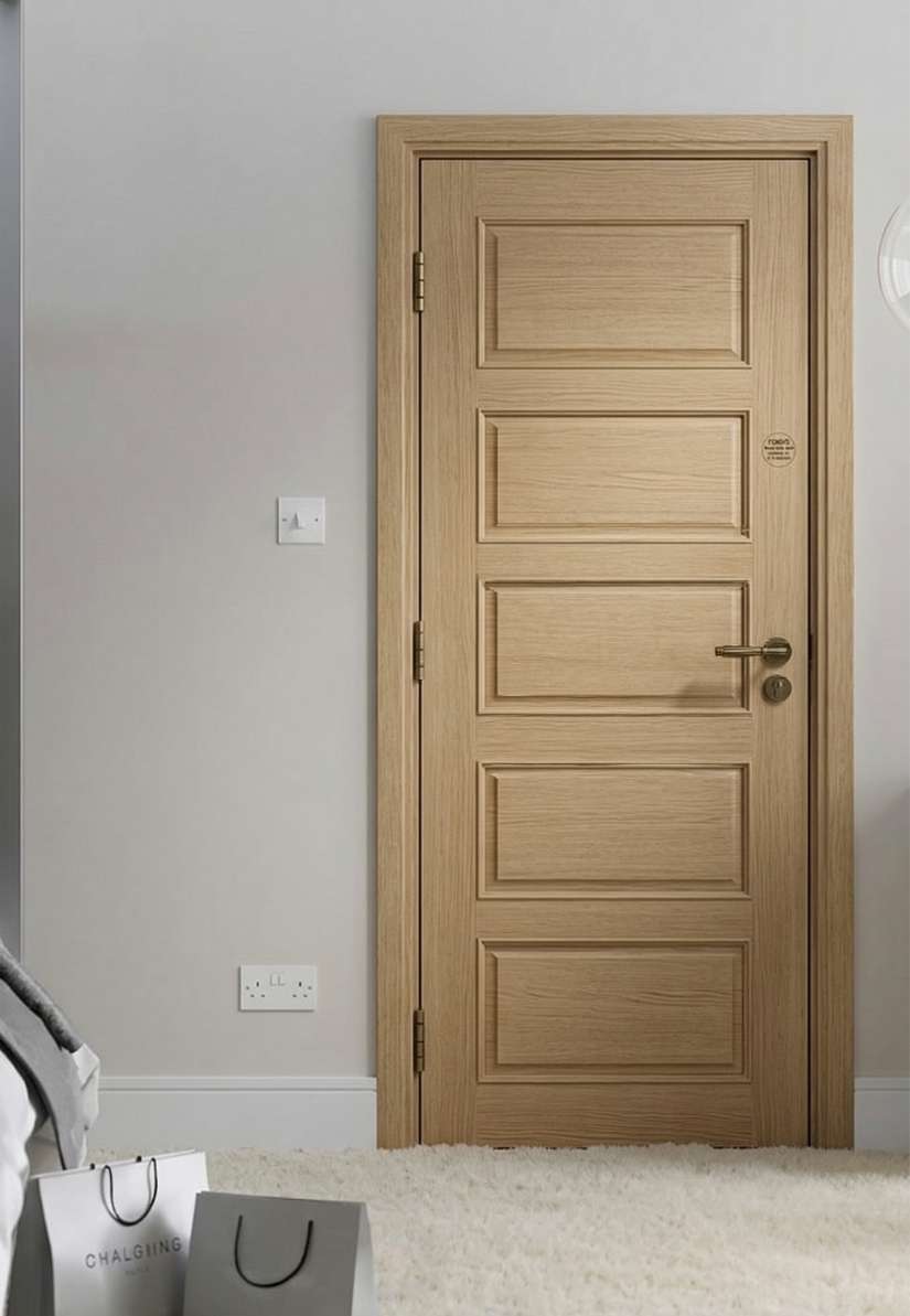 birch wood fd60 door in white walled bedroom